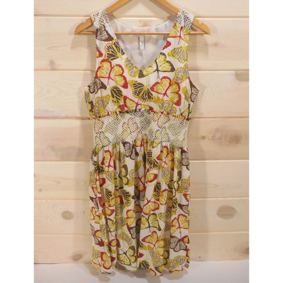Fossil Women's Size M A-Line Sleeveless Dress Butterfly Print Silk - Picture 1 of 8